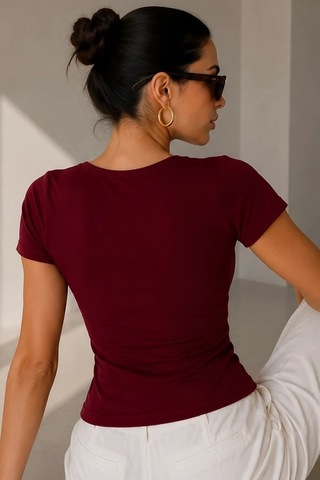 Bb Butik Basic Soft Touch Kare Yaka Body Tulum Astarlı Md3535 Bordo