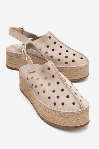 Luvishoes Fraga Bej Süet Hakiki Deri Kadın Hasır Dolgu Taban Sandalet Bej