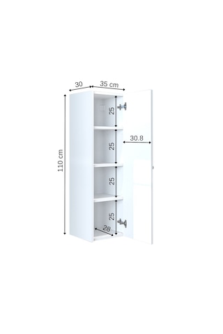 Ada Banyo Dolabı Mat Suntalam 110 Cm Banyo Boy Dolabı Beyaz Mat Beyaz