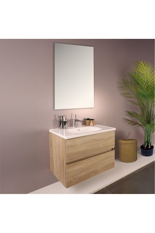 Kobos Simple 80 Cm Çekmeceli Banyo Dolabı Seti Light Walnut Ahşap
