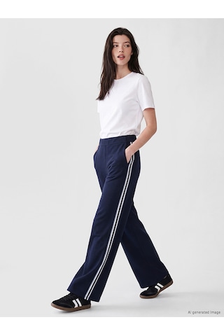 Lcw Comfort Lacivert Yanları Şeritli Geniş Paça Kadın Eşofman Altı