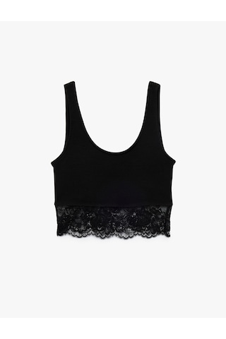 Koton Pamuklu Slim Fit Dantel Detaylı Kalın Askılı Crop Bluz Siyah 6sak10297ek