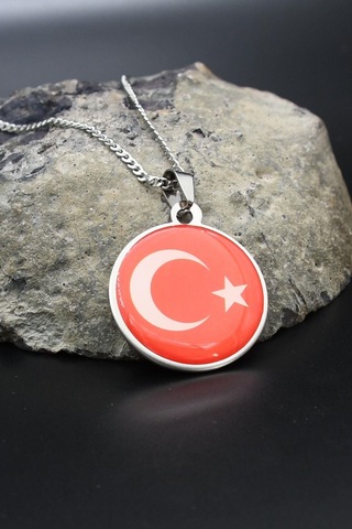 Ay Yıldızlı - Ay Yıldız Kolye Paslanmaz Çelik Zincir 902286 Gümüş