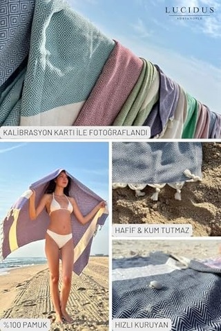 Lucıdus %100 Organik Pamuk Peştemal Hızlı Kuruyan, Kum Tutmayan Plaj & Banyo Havlusu Premium Türk Havlusu, Oeko-tex Sertifikalı Karamel Elmas Açık