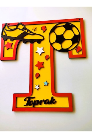 Çoçuk Odası Kapı & Duvar Süsü Kişiye Özel T Harfi Sarı - Kırmızı