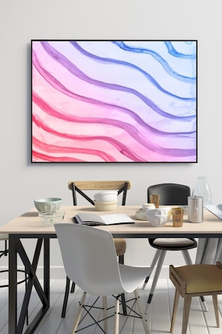 60 X 70 Cm Mavi & Mor Dalga Desenli Cam Tablo 4Mm Temperli Camdır (503300077)