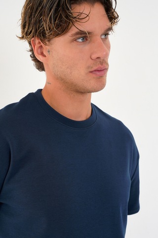 Blank Unisex Oversize Geniş Kesim Tişört %100 Pamuk Kalın Dokulu Bisiklet Yaka T-shirt Indigo