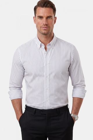 Rizzup Beyaz Slim Fit Çizgili Kolay Ütülenebilir Erkek Gömlek Modern Şık Yeni Sezon Gömlek 2602001
