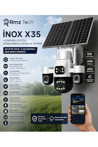 Inox X35 4 Kameralı 3 Ptz 10x Optik Zoom 4g Esım Solar Ptz Güvenlik Kamerası