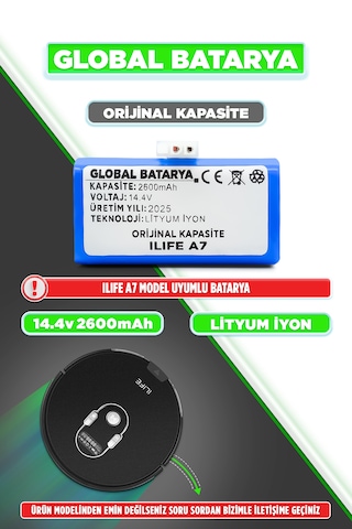Ilıfe A7 Robot Süpürge Bataryası 2600mah Li-ion Pil