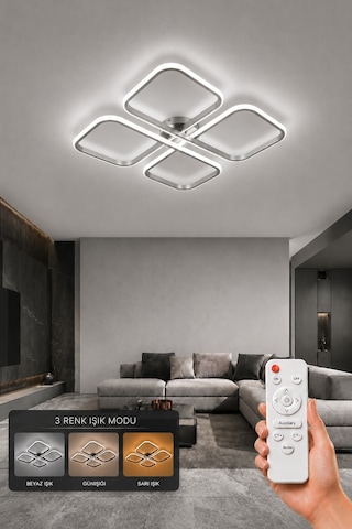 Nuvo Led Plafonyer Avize 3 Renk Kumandalı Gri
