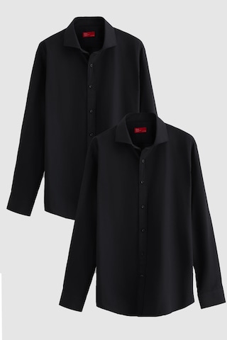 D'S Damat Ds Damat Slim Fit Siyah İtalyan Yaka Dar Kesim Klasik Kravatlık Uzun Kollu Kolay Ütülenebilir Nefes Alan 2'li Gömlek 2hf02ortbn85 Siyah