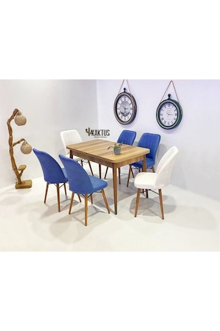 6 Kişilik Açılır Masa Sandalye Takımı Mutfak Masası Takımı Salon Masası Yemek Masası Masa Takımı Lacivert&krem