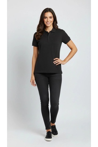 Primemagazam Kadın Polo Yaka Tişört Pike Kumaş Kısa Kol Regular Fit Yazlık T-shirt - Siyah Çeşitli