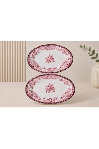 Porser Porselen Velour Maroon Fulya Kayık Tabak Seti 22cm 2 Parça Çok Renkli