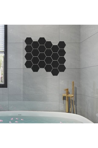 Yifomall 32 Adet Siyah Akrilik Hexagon Yansıtlı Duvar Sticker - Dıy Ev Dekorasyonu, Çocuk Odası/yatak Odası/banyo Uygun, 8x7x4cm, Kolay Kurulum & Geri Çekilebilir Siyah