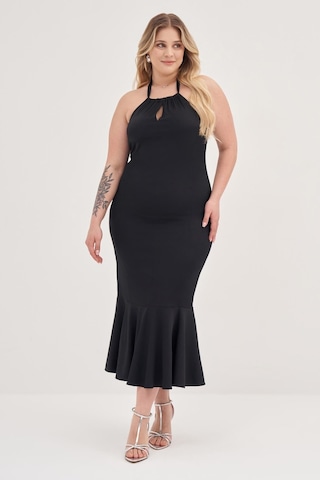 Boyundan Bağlamalı Vücuda Oturan Elbise-1779-siyah Siyah