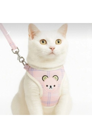 Kedi Köpek Göğüs Tasması Ve Gezdirme Kayışı Seti - Ayıcıklı Ekose, 1 Adet Bx-316377