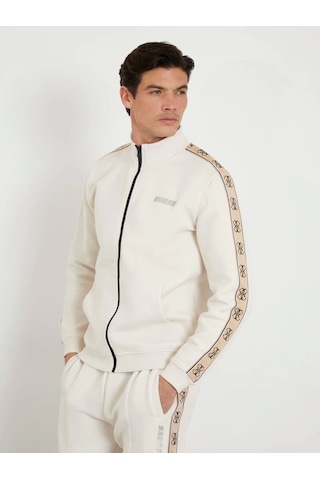 Guess Erkek Beyaz Dik Yaka Zip Ceket Beyaz