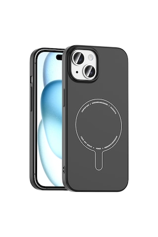Maks Technology iPhone Uyumlu 15 Kılıf M-safe Şarj Özellikli Kamera Korumalı Mkst Elio Sert Pc Kapak - Siyah