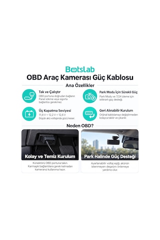 Botslab Obd Akıllı Park Kiti Araç Kamerası Güç Kablosu