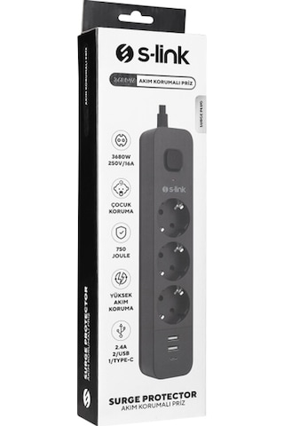 S-link Spg03u 1.5 M 3'lü Anahtarlı Akım Korumalı Priz