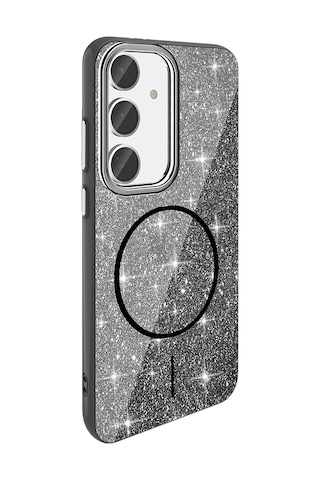 Galaxy Uyumlu S23 Fe Kılıf Magsafe Şarj Özellikli Parlayan Simli Uzrm Okso Kapak - Beyaz Beyaz