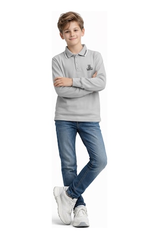 İrem Çocuk Giyim Erkek Çocuk Brooklyn Yazılı Polo Yaka Yakası Çizgi Desenli Gri Renk Polo Yaka Sweatshirt Gri