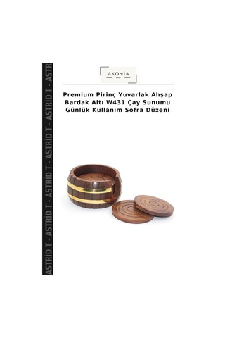 Premium Pirinç Yuvarlak Ahşap Bardak Altı W431 Çay Sunumu Günlük Kullanım Sofra Düzeni Çok Renkli