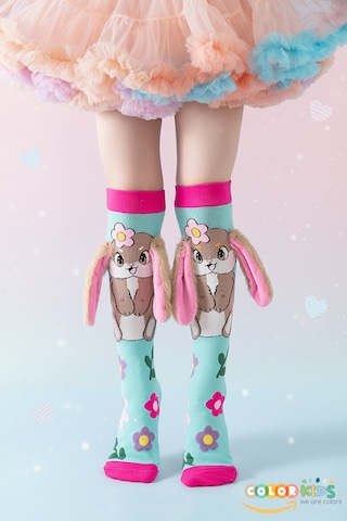 Color Socks 1 Çift Tavşan Peluş Kulaklı Kız Çocuk Çorap Topuksuz Turkuaz