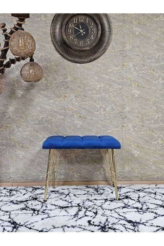 Zafir Metal Gold Tel Ayaklı 60 Cm Puf Bench - Puf - Bench - Oturak - Mutfak Oturağı - Antre Oturağı Mavi