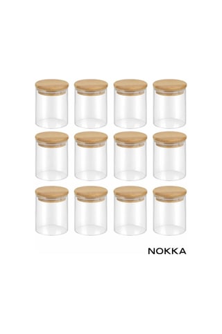 12 Adet Bambu Kapaklı Borosilikat Baharatlık, Saklama Kabı, Çerezlik 200 Ml Diğer