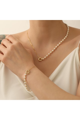 925 Ayar Gümüş Cream Tatlı Su İncisi Set-5.59mm