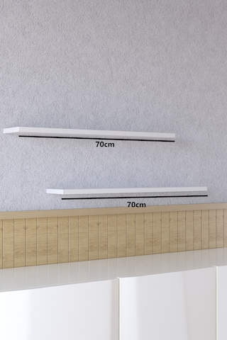 Yankı-BYEG 2li 70 cm Mat Beyaz Mdf Duvar Rafı Gizli Bağlantı Kitaplık