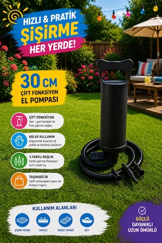 Hak-iş Oyuncak 262x175x50 CM Dikdörtgen Şişme Aile Havuzu + 30 CM Çift Fonksiyon El Pompası Dahil