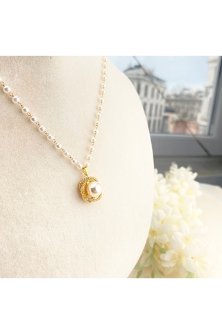 İnci Kolye İnci Ve Zirkon Detaylı Kadın Kolye Gold 45cm Altın - Beyaz