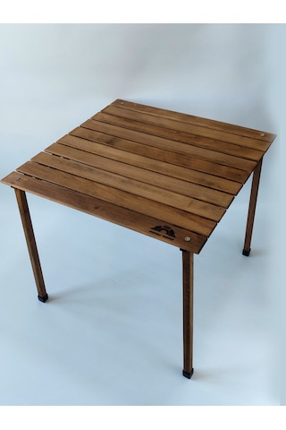 Joyfull Turtle 70x70x50 cm Kayın Katlanır Rulo Kamp Masası ve Çantası