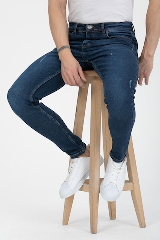Onezero Erkek Mavi Tırnaklı Skinnyfit Likralı Jean Kot Pantolon Mavi