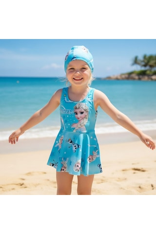 Milays Kız Çocuk Etekli Boneli Mayo Bikini Turkuaz