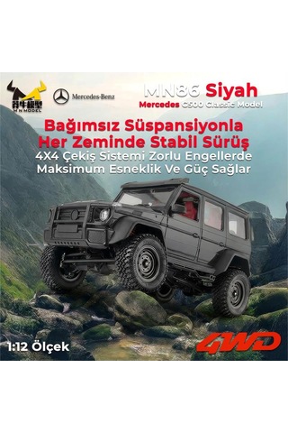 Mn Model Mn86 1/12 G-wagon Mercedes G500 4wd Rc Crawler Offroad Uzaktan Kumandalı Araba Arazi Aracı Rc Model Car Truck Rtr Siyah+dahili Işık Seti Mn-86