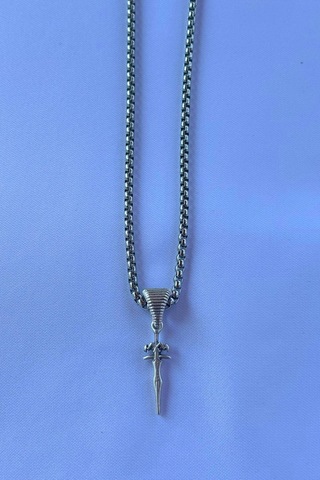 Figürlü El İşçiliği Paslanmaz Çelik Zincir Erkek Kolye Gümüş