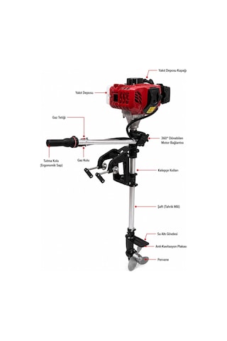 Mitashi Pro Mts24 2 Zamanlı Benzinli Tekne Motoru 360 Döner Başlık Hafif Ve Güçlü Dıştan Takma Bot Motoru