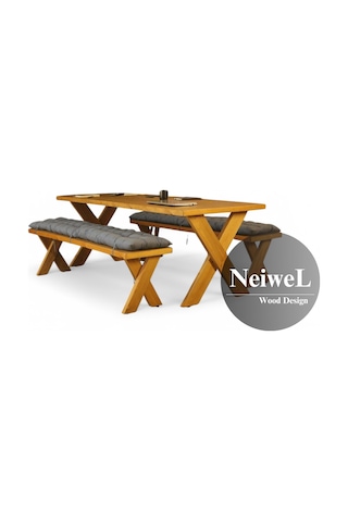 Neiwel Odes Doğal Ahşap Banklı Toplantı Masasıı x 120 x 300 Açık Ceviz
