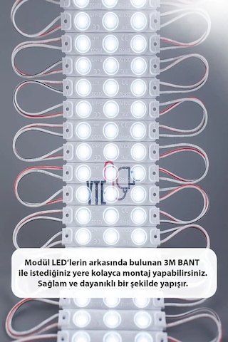 Beyaz Yapışkanlı Modül Led İç/dış Mekan Uyumlu 12 Volt Güçlü Aydınlatma 1 Metre