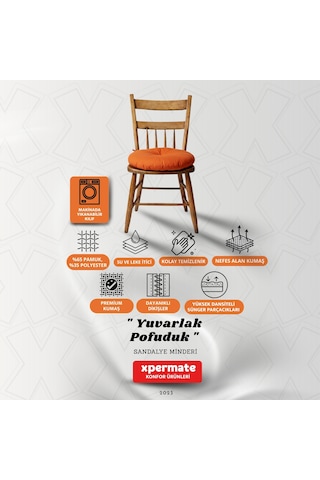 Pofuduk Yuvarlak Sandalye Minderi Mutfak, Balkon, Bahçe Dekoratif Oturma Minderi Yumuşak Dolgu Turuncu