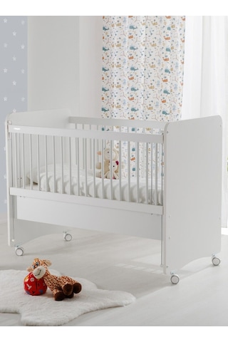 Bw1065 - Pratik Kademeli Anne Yanı Tekerlekli Beşik Beyaz 60x120 Beyaz