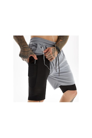 Mooly Unisex Koşu Ve Antrenman Sporcu Şortu 2 In 1 Açık Gri