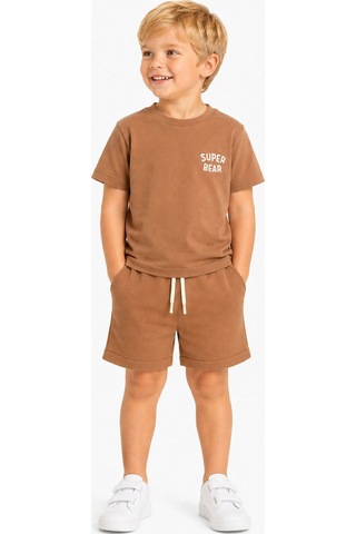 Haribo Lisanslı Yazı Baskılı Çocuk T-shirt Şort Takım Mocha