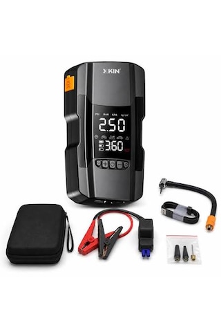 Xkın - 4in1 Akü Takviye Cihazı - 10.000 Mah Powerbank Özellikli - Çantalı Hava Kompresörü