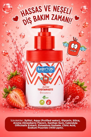 Doğal Çilekli 6 Yaş Ve Üzeri Florürlü Diş Macunu Pompalı 200 Ml Temel Bakım